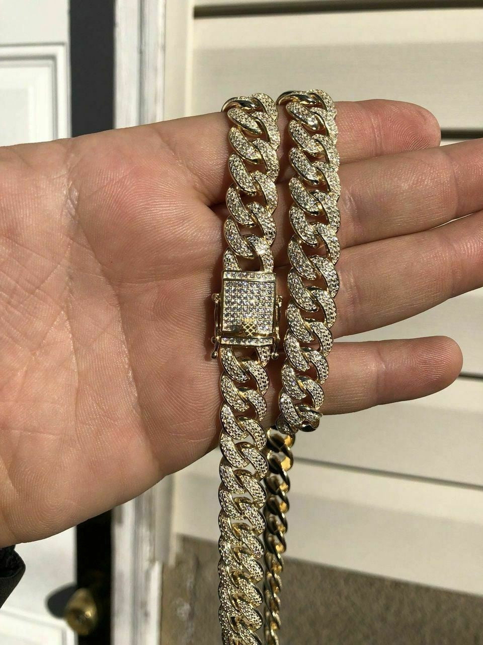 HarlemBling Mens Miami Cuban Link 12mm Chain 14k Gold and Solid 925 Silver Bust Down 18-30