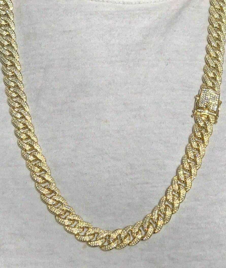 HarlemBling Mens Miami Cuban Link 12mm Chain 14k Gold and Solid 925 Silver Bust Down 18-30