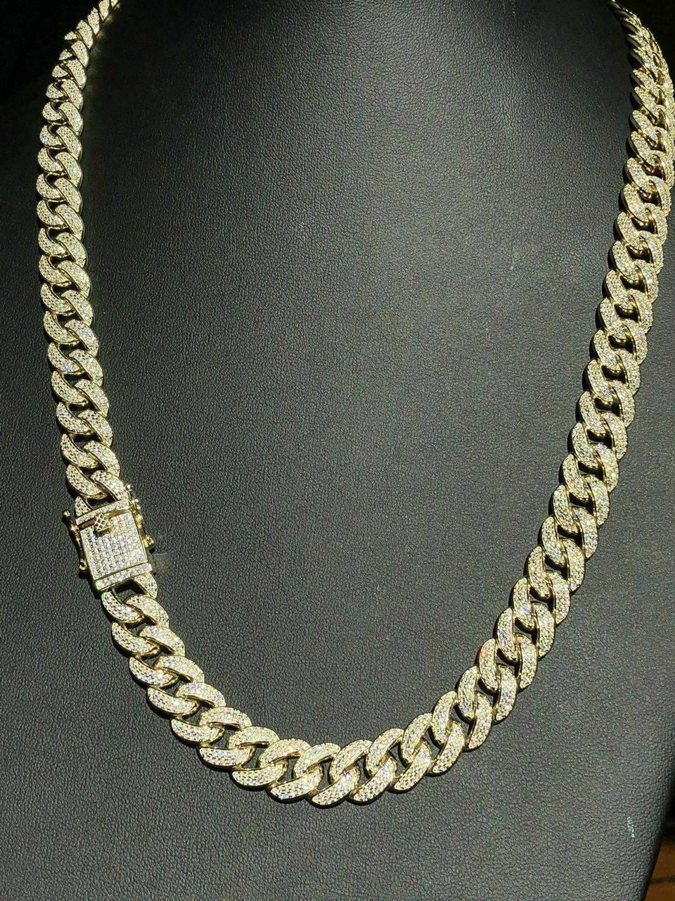 HarlemBling Mens Miami Cuban Link 12mm Chain 14k Gold and Solid 925 Silver Bust Down 18-30