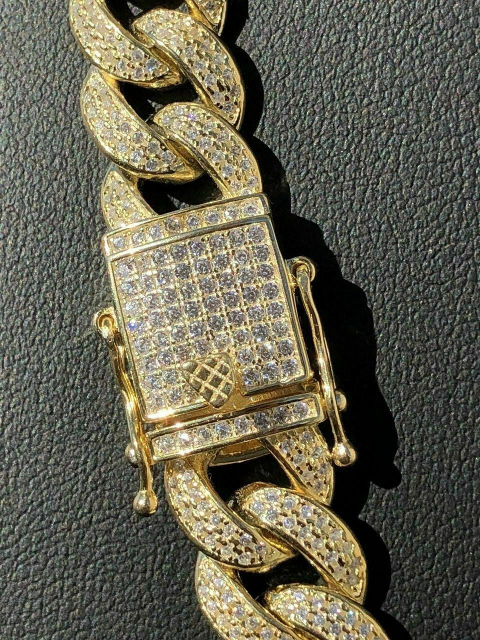 HarlemBling Mens Miami Cuban Link 12mm Chain 14k Gold and Solid 925 Silver Bust Down 18-30