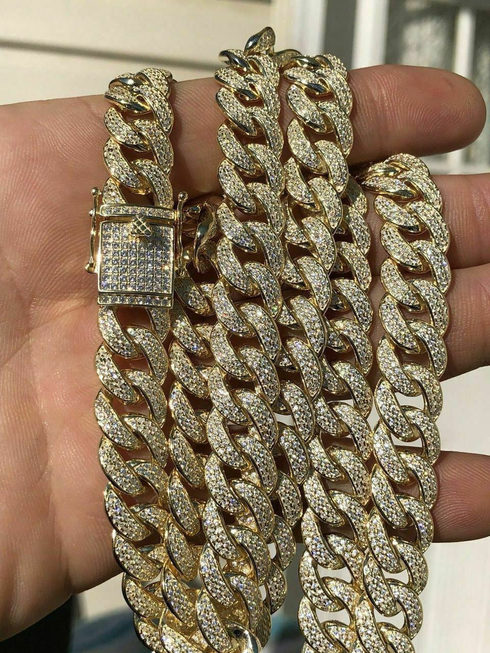HarlemBling Mens Miami Cuban Link 12mm Chain 14k Gold and Solid 925 Silver Bust Down 18-30