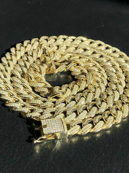 HarlemBling Mens Miami Cuban Link 12mm Chain 14k Gold and Solid 925 Silver Bust Down 18-30