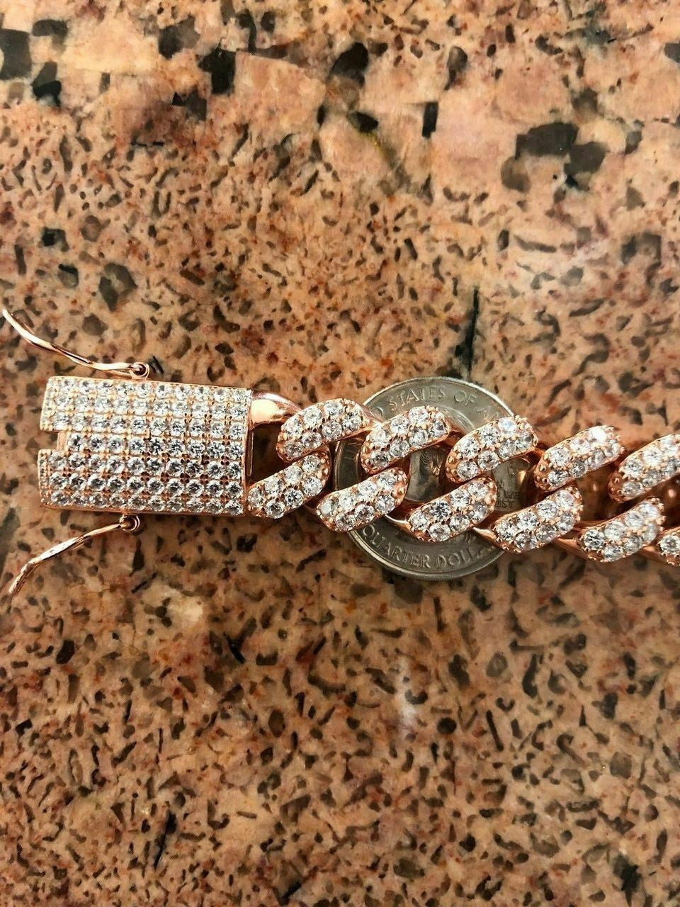 HarlemBling Mens Miami Cuban Link 15mm Chain 14k Rose Gold Over Solid 925 Silver Diamond ICY