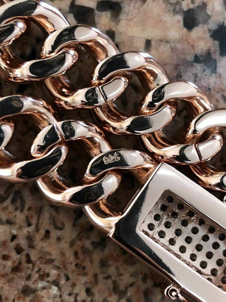 HarlemBling Mens Miami Cuban Link Bracelet 14k Rose Gold Over Solid 925 Silver Diamonds 15mm