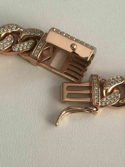 HarlemBling Mens Miami Cuban Link Bracelet 14k Rose Gold Over Solid 925 Silver Diamonds