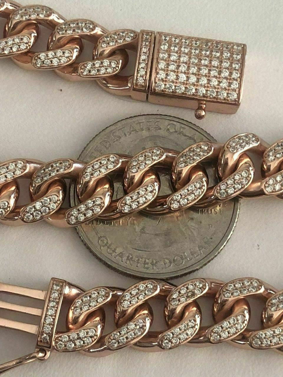 HarlemBling Mens Miami Cuban Link Bracelet 14k Rose Gold Over Solid 925 Silver Diamonds