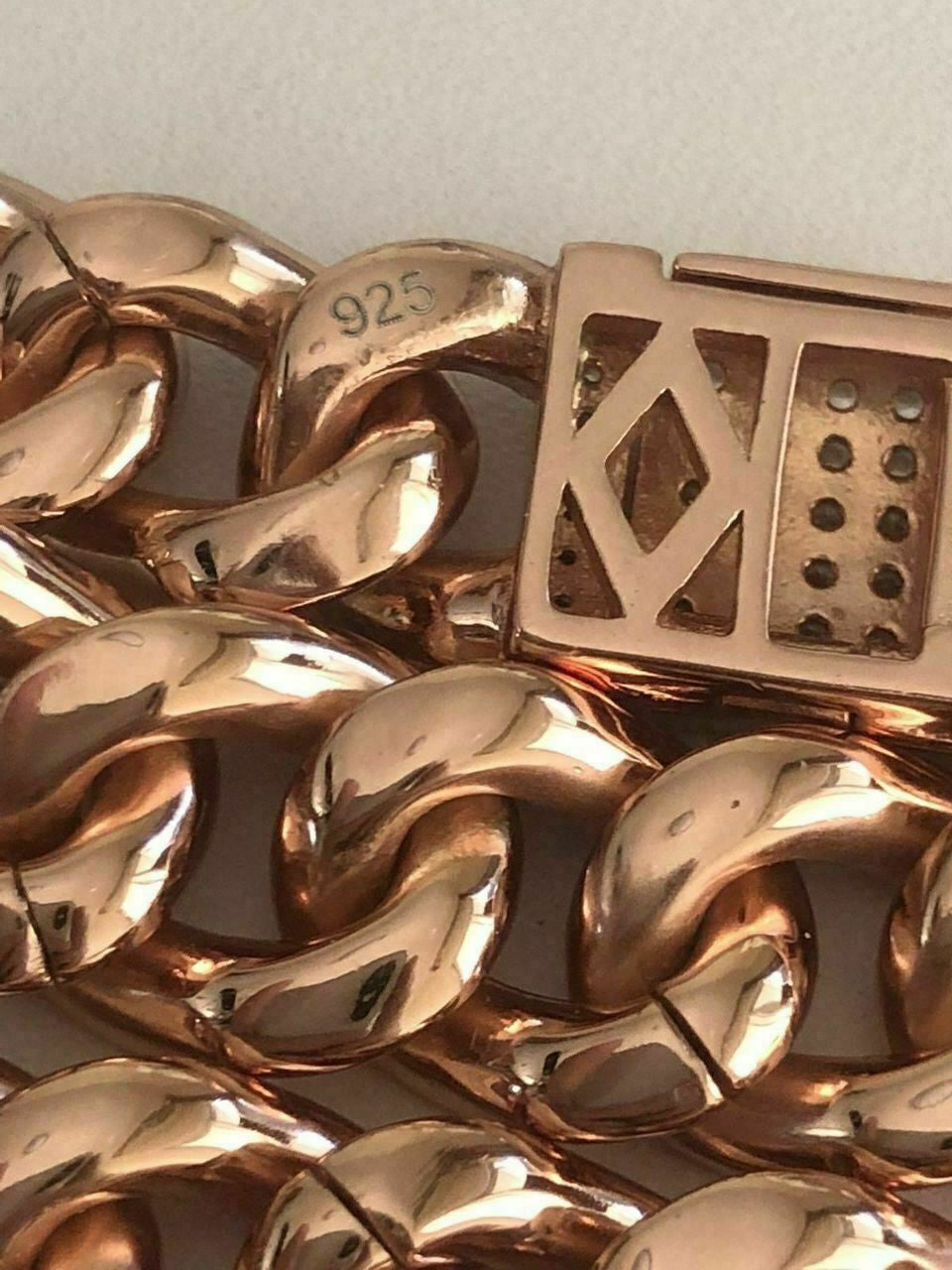 HarlemBling Mens Miami Cuban Link Bracelet 14k Rose Gold Over Solid 925 Silver Diamonds