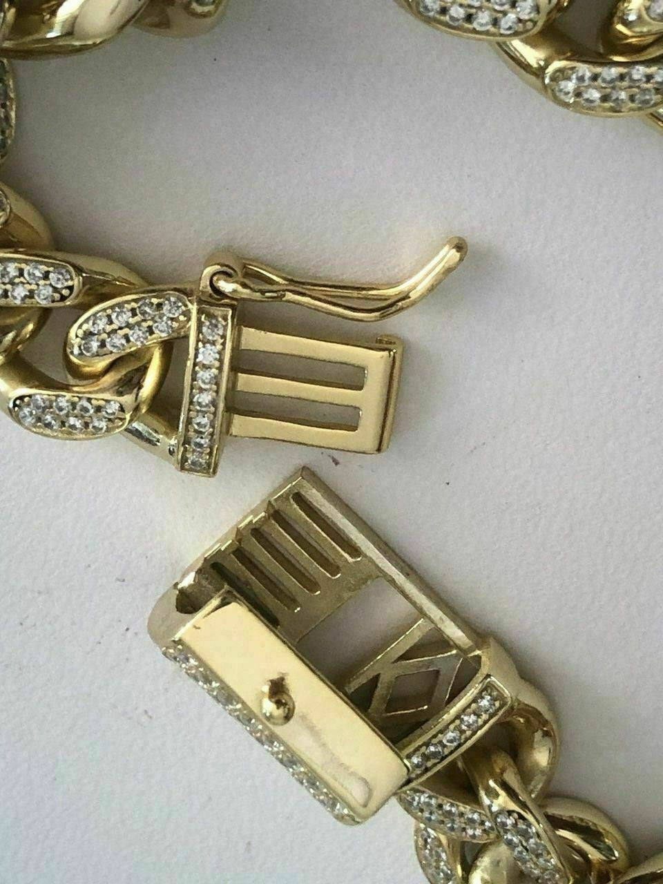 HarlemBling Mens Miami Cuban Link Bracelet 14k Yellow Gold Over Solid 925 Silver Diamonds