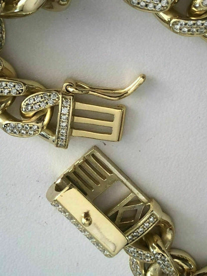HarlemBling Mens Miami Cuban Link Bracelet 14k Yellow Gold Over Solid 925 Silver Diamonds