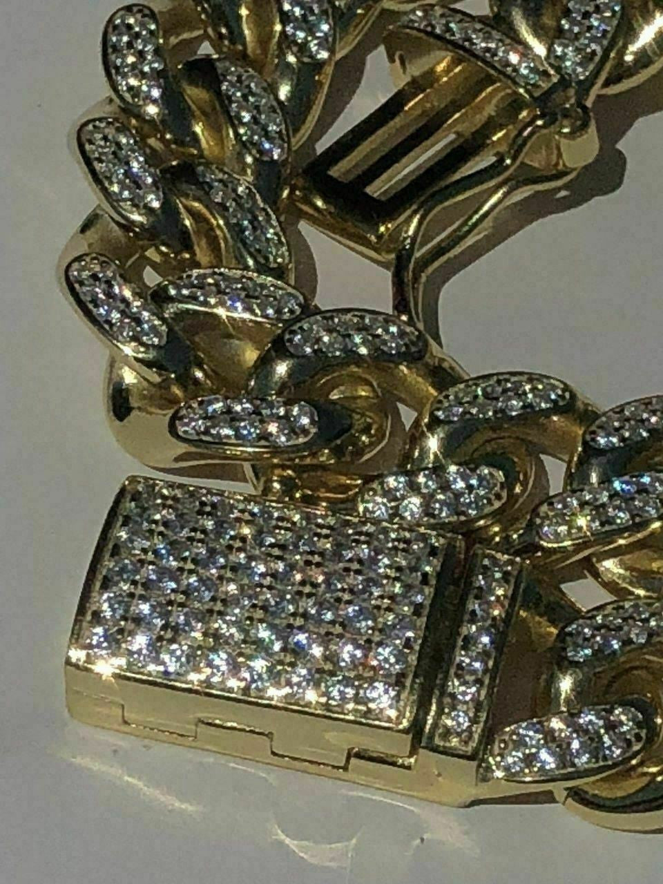 HarlemBling Mens Miami Cuban Link Bracelet 14k Yellow Gold Over Solid 925 Silver Diamonds