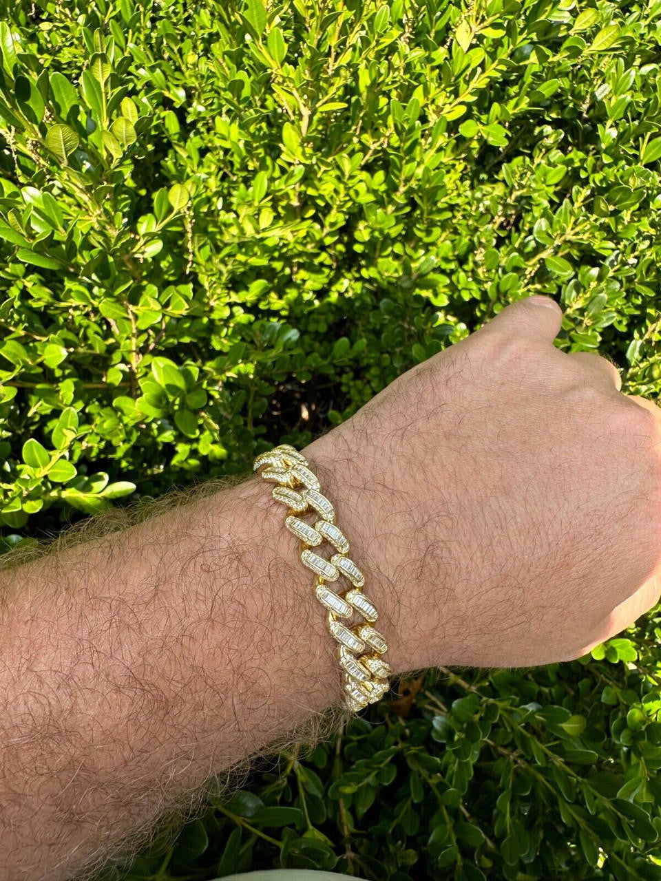 HarlemBling Mens Miami Cuban Link Bracelet Real 14k Gold 925 Silver Baguette Iced CZ Hip Hop