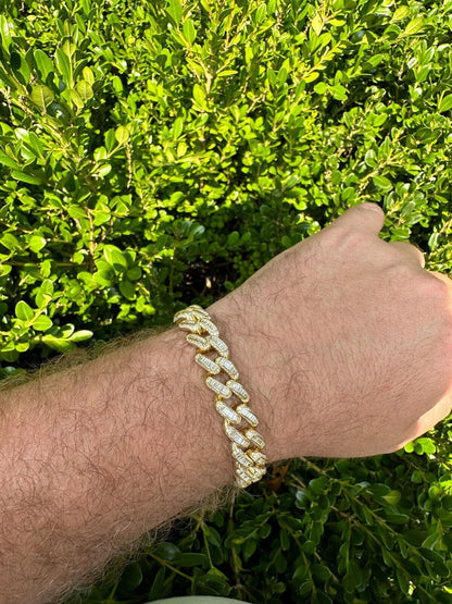 HarlemBling Mens Miami Cuban Link Bracelet Real 14k Gold 925 Silver Baguette Iced CZ Hip Hop