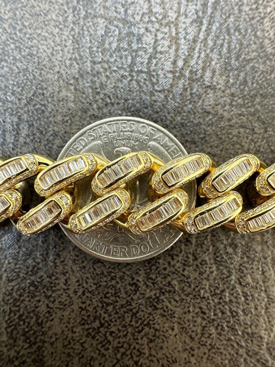 HarlemBling Mens Miami Cuban Link Bracelet Real 14k Gold 925 Silver Baguette Iced CZ Hip Hop