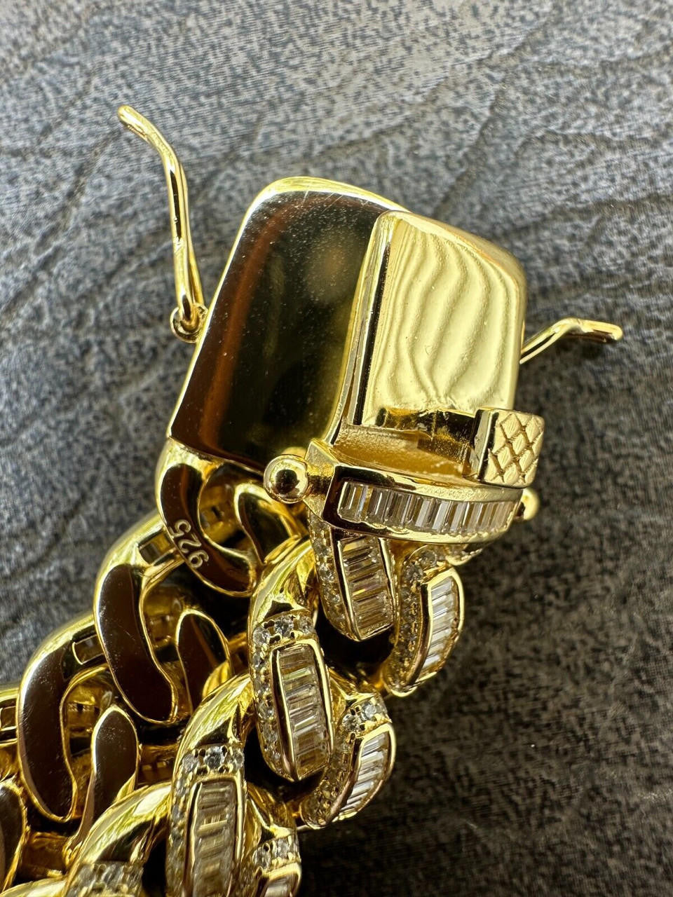 HarlemBling Mens Miami Cuban Link Bracelet Real 14k Gold 925 Silver Baguette Iced CZ Hip Hop