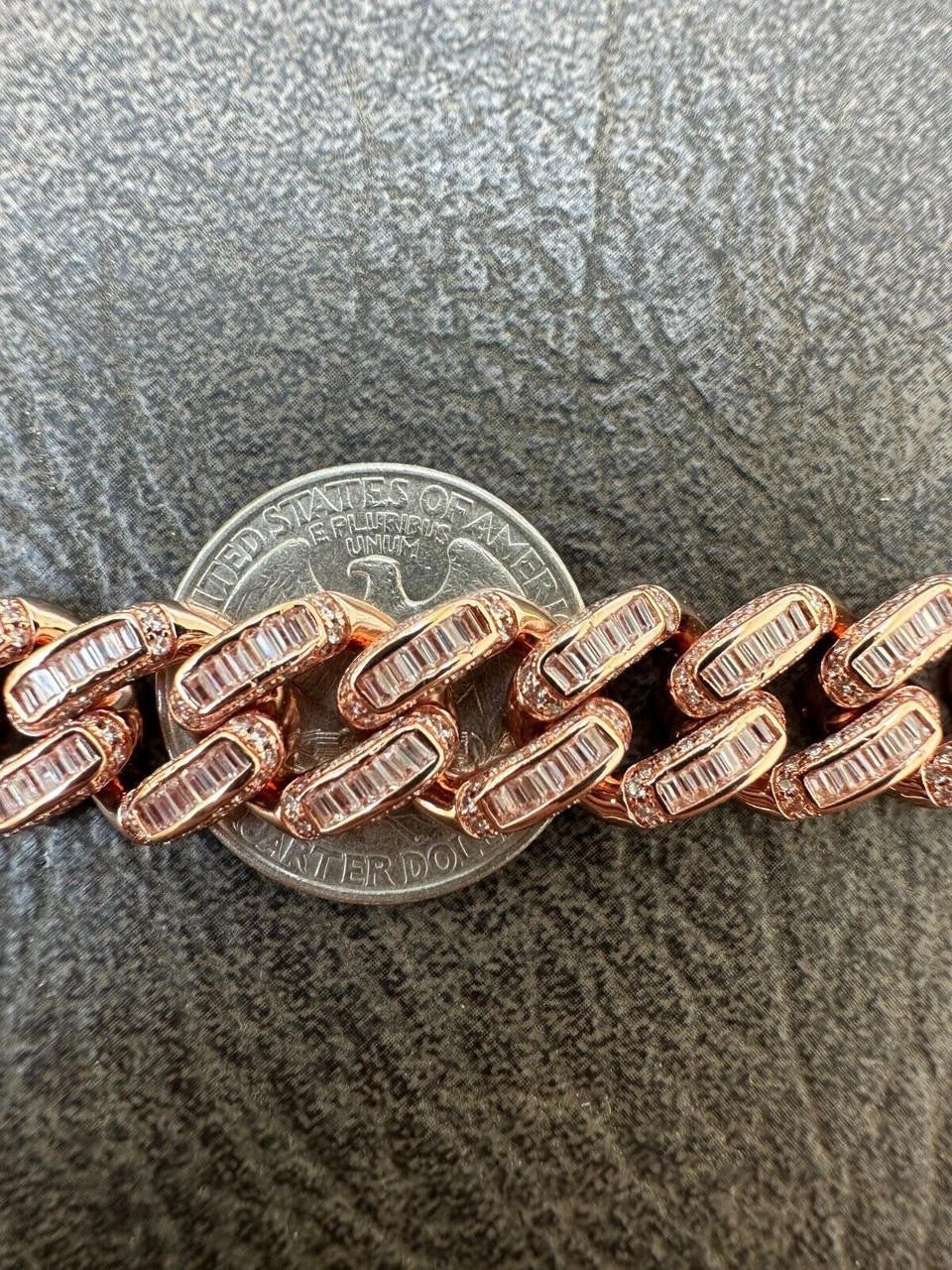 HarlemBling Mens Miami Cuban Link Bracelet Real 14k Rose Gold 925 Silver Baguette CZ Hip Hop