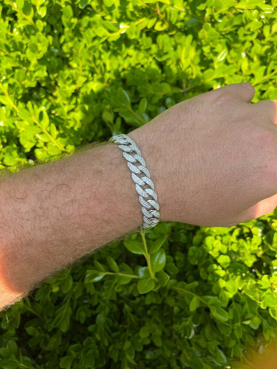 HarlemBling Mens Miami Cuban Link Bracelet Real Iced Moissanite - Passes Diamond Tester 12mm