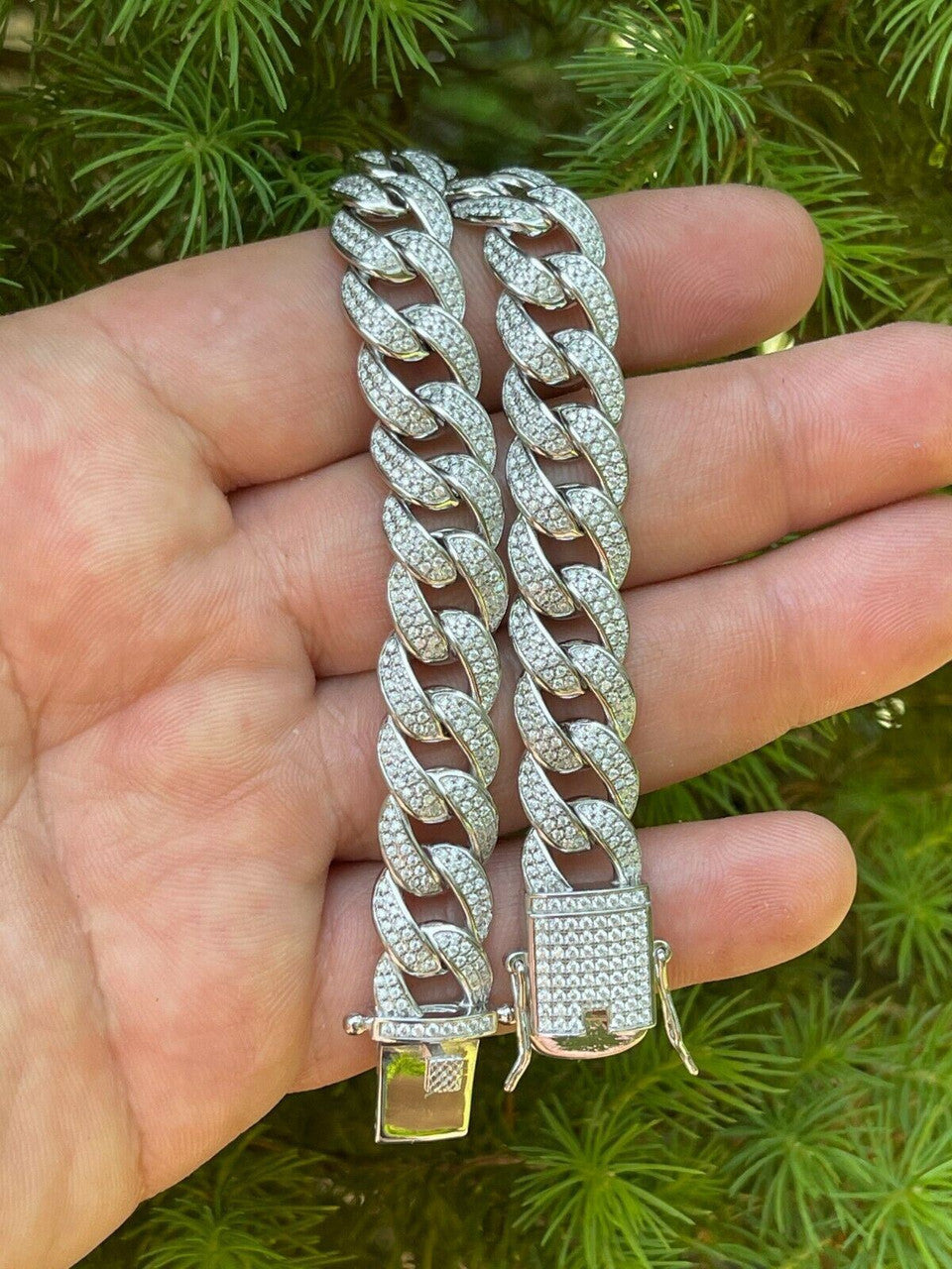 HarlemBling Mens Miami Cuban Link Bracelet Real Iced Moissanite - Passes Diamond Tester 12mm