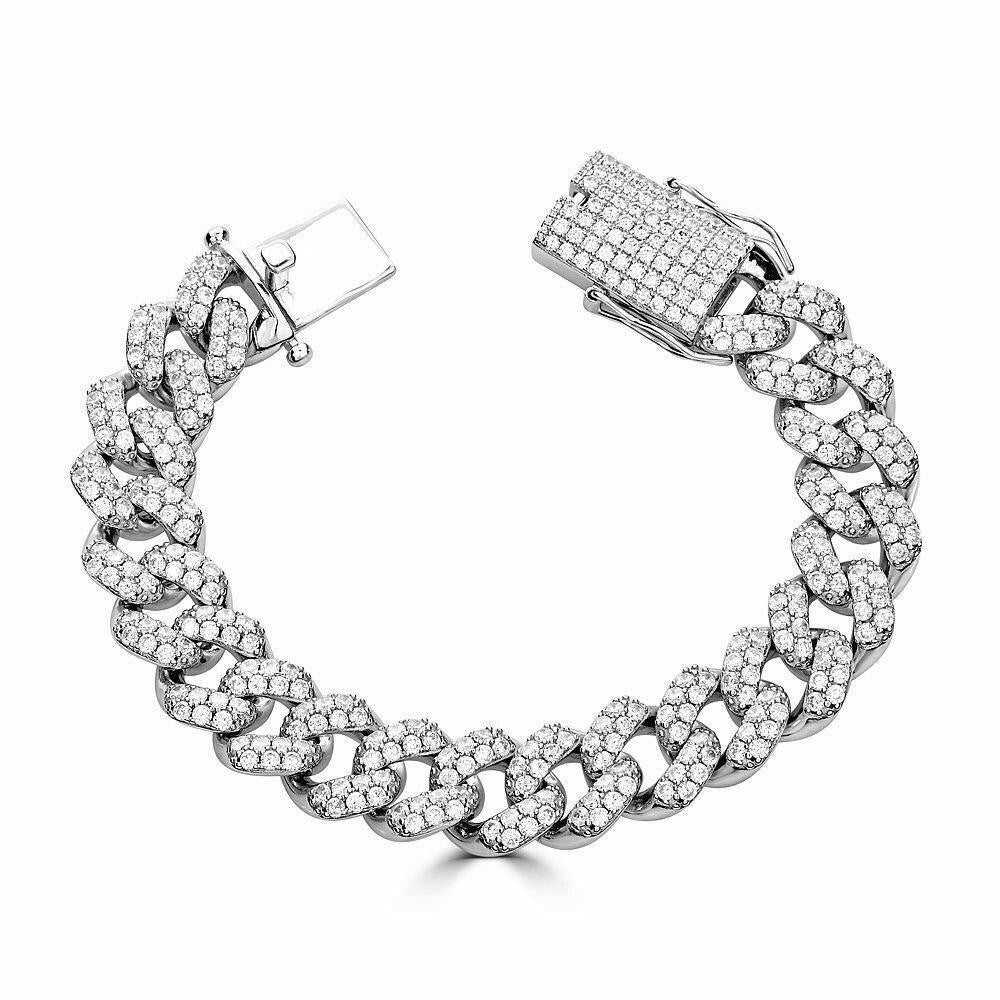 HarlemBling Mens Miami Cuban Link Bracelet Real Icy Solid 925 Silver HEAVY 15mm Iced Diamond