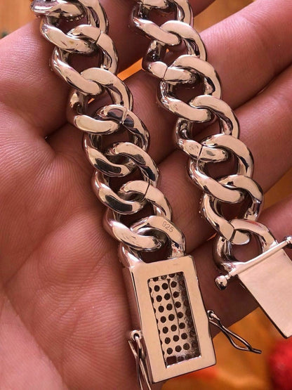 HarlemBling Mens Miami Cuban Link Bracelet Real Icy Solid 925 Silver HEAVY 15mm Iced Diamond