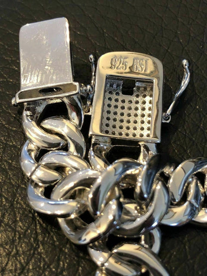 HarlemBling Mens Miami Cuban Link Bracelet Real Icy Solid 925 Silver Man Made Diamonds 12mm Iced