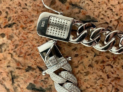 HarlemBling Mens Miami Cuban Link Bracelet Real Solid 925 Silver Diamonds 12mm Tri Color ICY