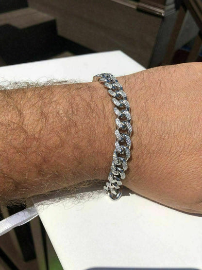 HarlemBling Mens Miami Cuban Link Bracelet Solid 925 St Sterling Silver ICY Diamonds 10mm