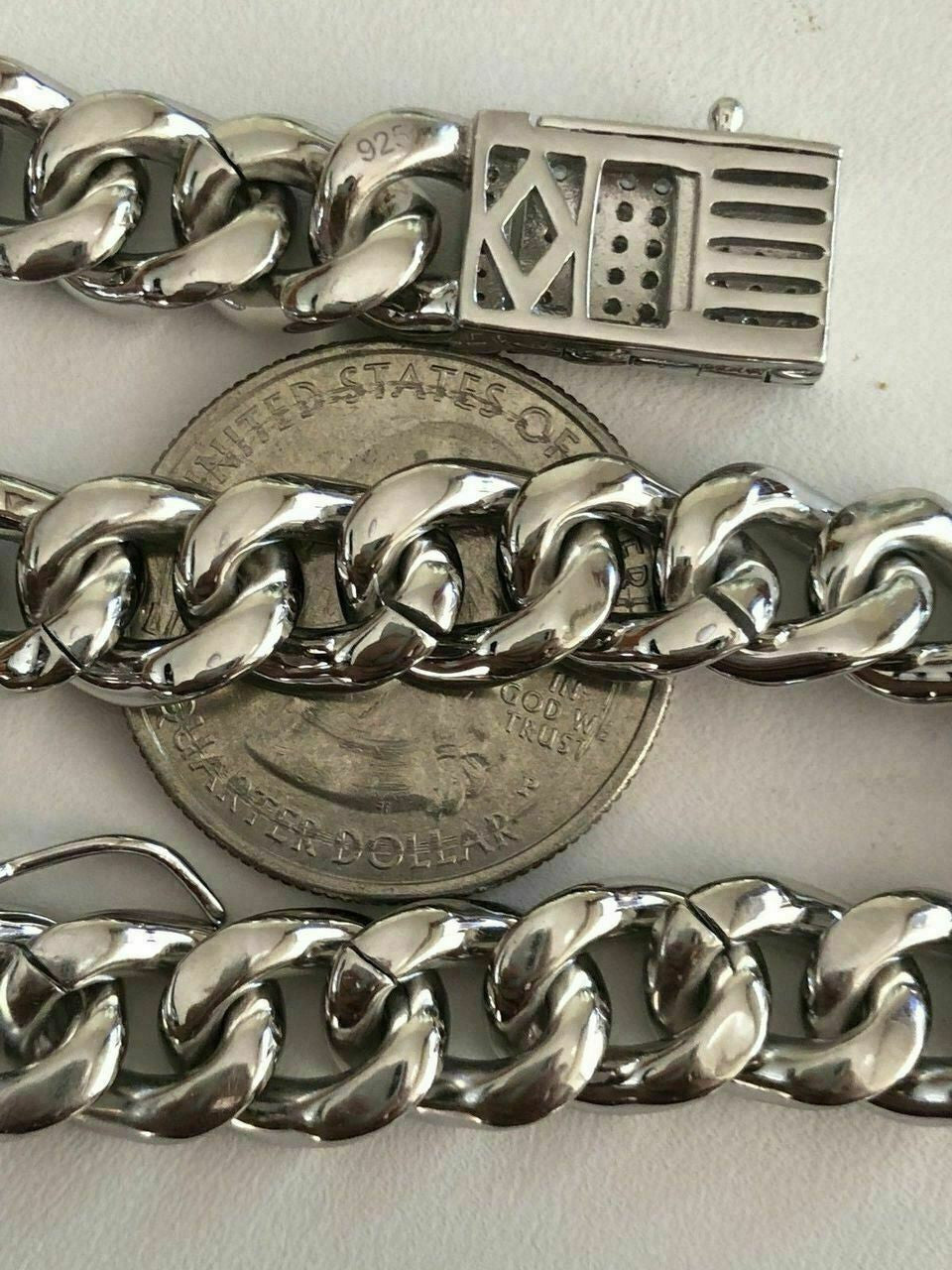 HarlemBling Mens Miami Cuban Link Bracelet Solid 925 St Sterling Silver ICY Diamonds 10mm