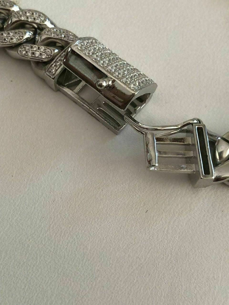 HarlemBling Mens Miami Cuban Link Bracelet Solid 925 St Sterling Silver ICY Diamonds 10mm