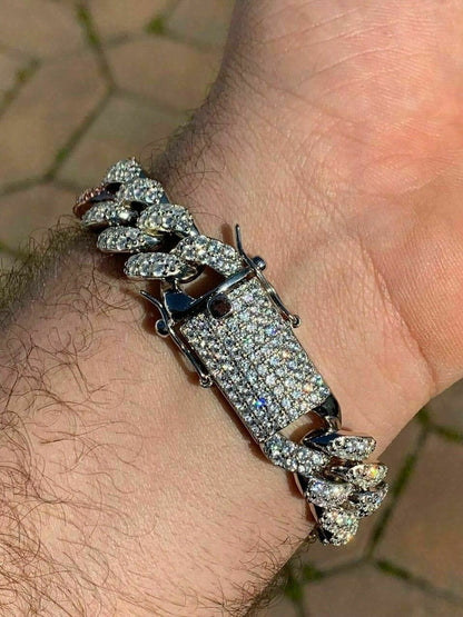 HarlemBling Mens Miami Cuban Link Bracelet Tri Color Solid 925 Silver Rose Yellow Gold Iced