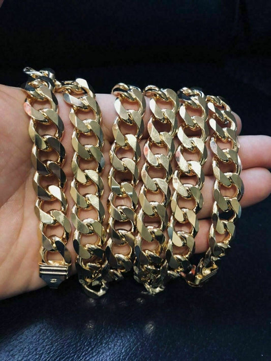 HarlemBling Mens Miami Cuban Link Chain 14k Gold Over Solid 925 Silver 200 Grams 30 14mm