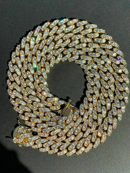 HarlemBling Mens Miami Cuban Link Chain 14k Gold Over Solid 925 Silver Iced Necklace HEAVY