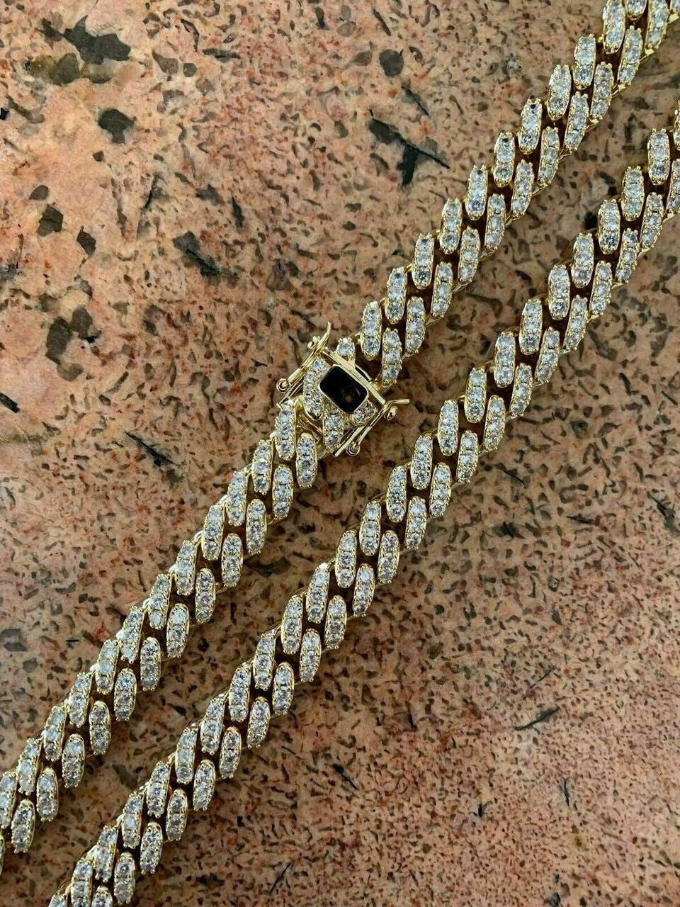 HarlemBling Mens Miami Cuban Link Chain 14k Gold Over Solid 925 Silver Iced Necklace HEAVY