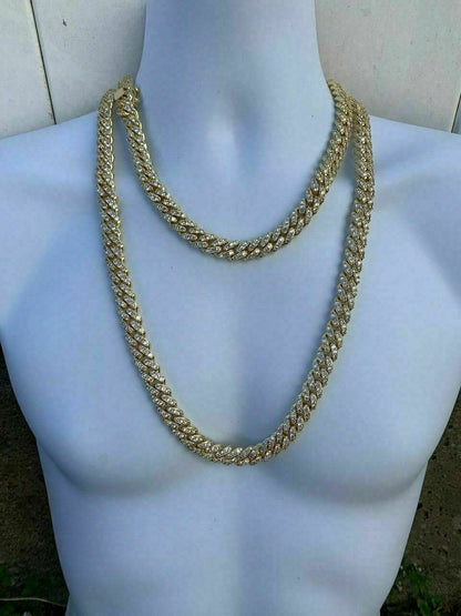 HarlemBling Mens Miami Cuban Link Chain 14k Gold Over Solid 925 Silver Iced Necklace HEAVY