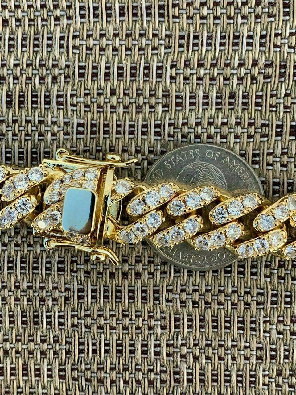 HarlemBling Mens Miami Cuban Link Chain 14k Gold Over Solid 925 Silver Iced Necklace HEAVY