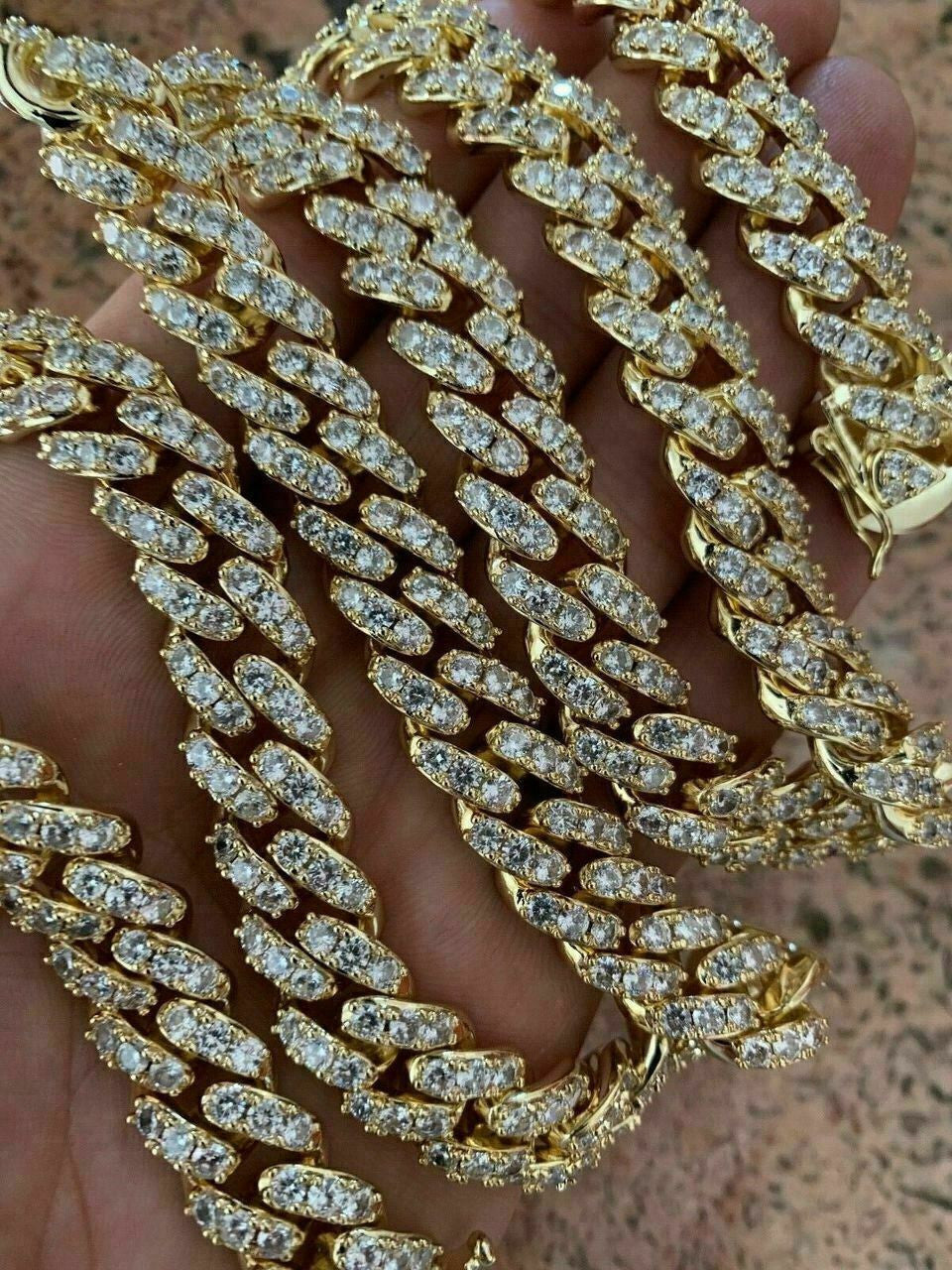 HarlemBling Mens Miami Cuban Link Chain 14k Gold Over Solid 925 Silver Iced Necklace HEAVY