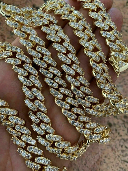 HarlemBling Mens Miami Cuban Link Chain 14k Gold Over Solid 925 Silver Iced Necklace HEAVY