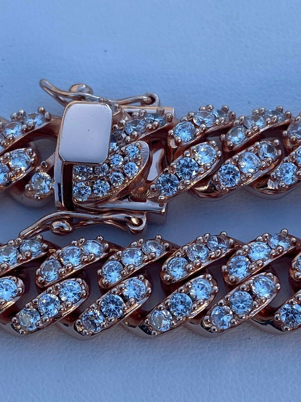 HarlemBling Mens Miami Cuban Link Chain 14k Rose Gold Solid 925 Silver Iced Necklace HEAVY