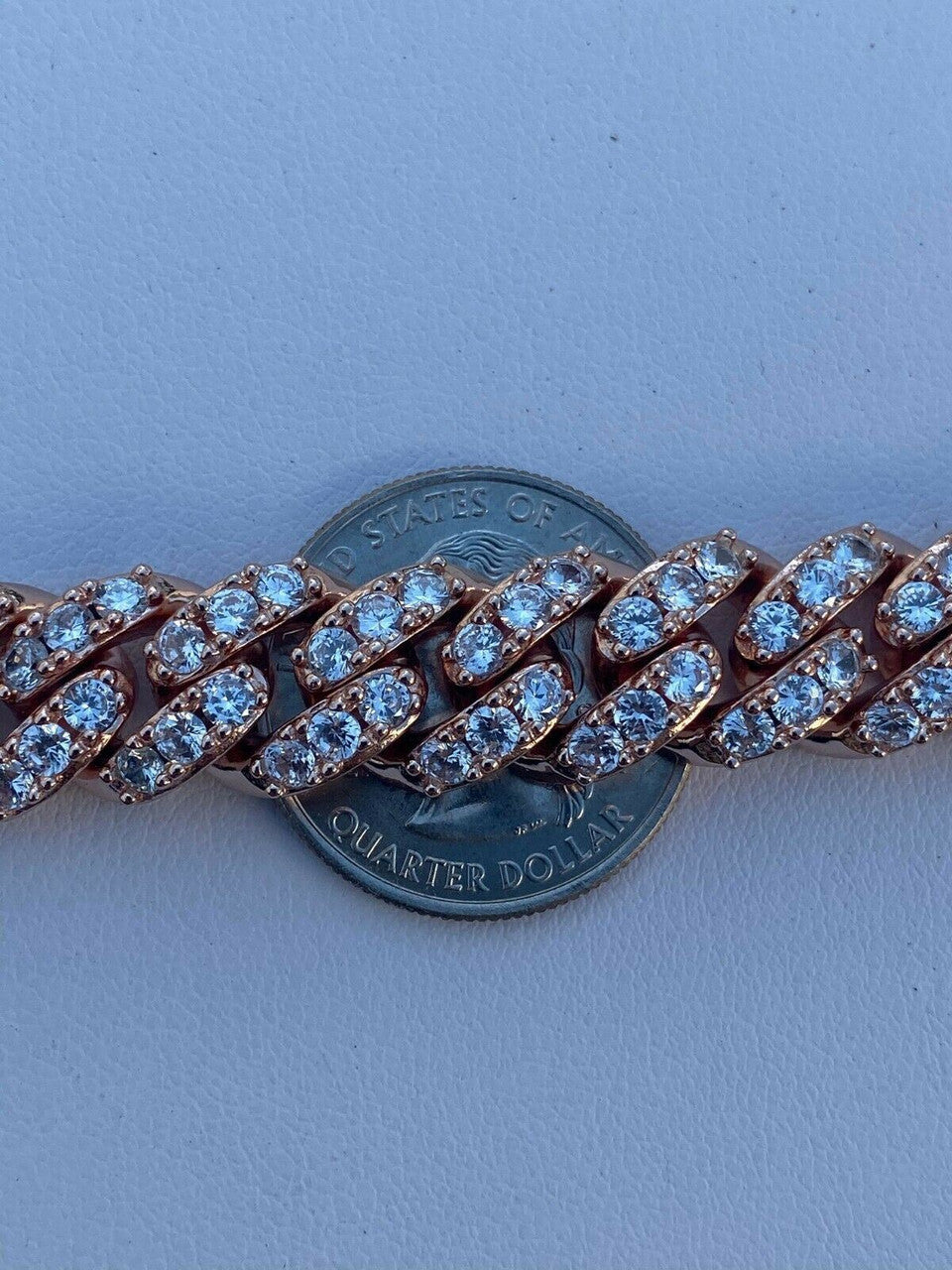 HarlemBling Mens Miami Cuban Link Chain 14k Rose Gold Solid 925 Silver Iced Necklace HEAVY