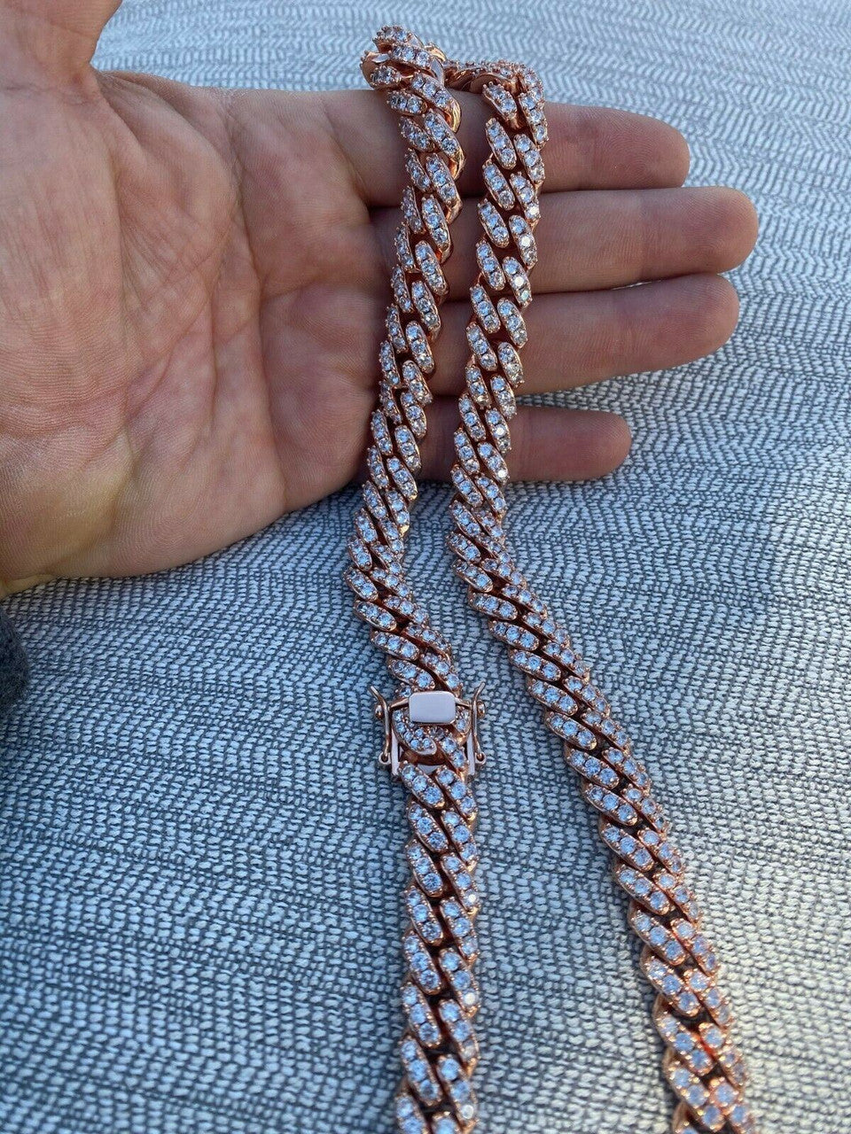 HarlemBling Mens Miami Cuban Link Chain 14k Rose Gold Solid 925 Silver Iced Necklace HEAVY