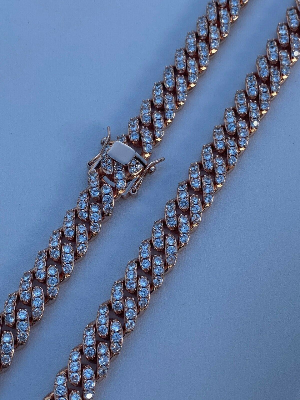 HarlemBling Mens Miami Cuban Link Chain 14k Rose Gold Solid 925 Silver Iced Necklace HEAVY