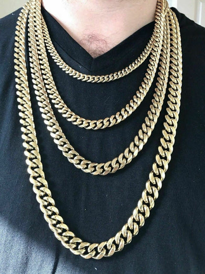 HarlemBling Mens Miami Cuban Link Chain - Gold Plated Stainless Steel 8-18mm Yellow/Rose/White