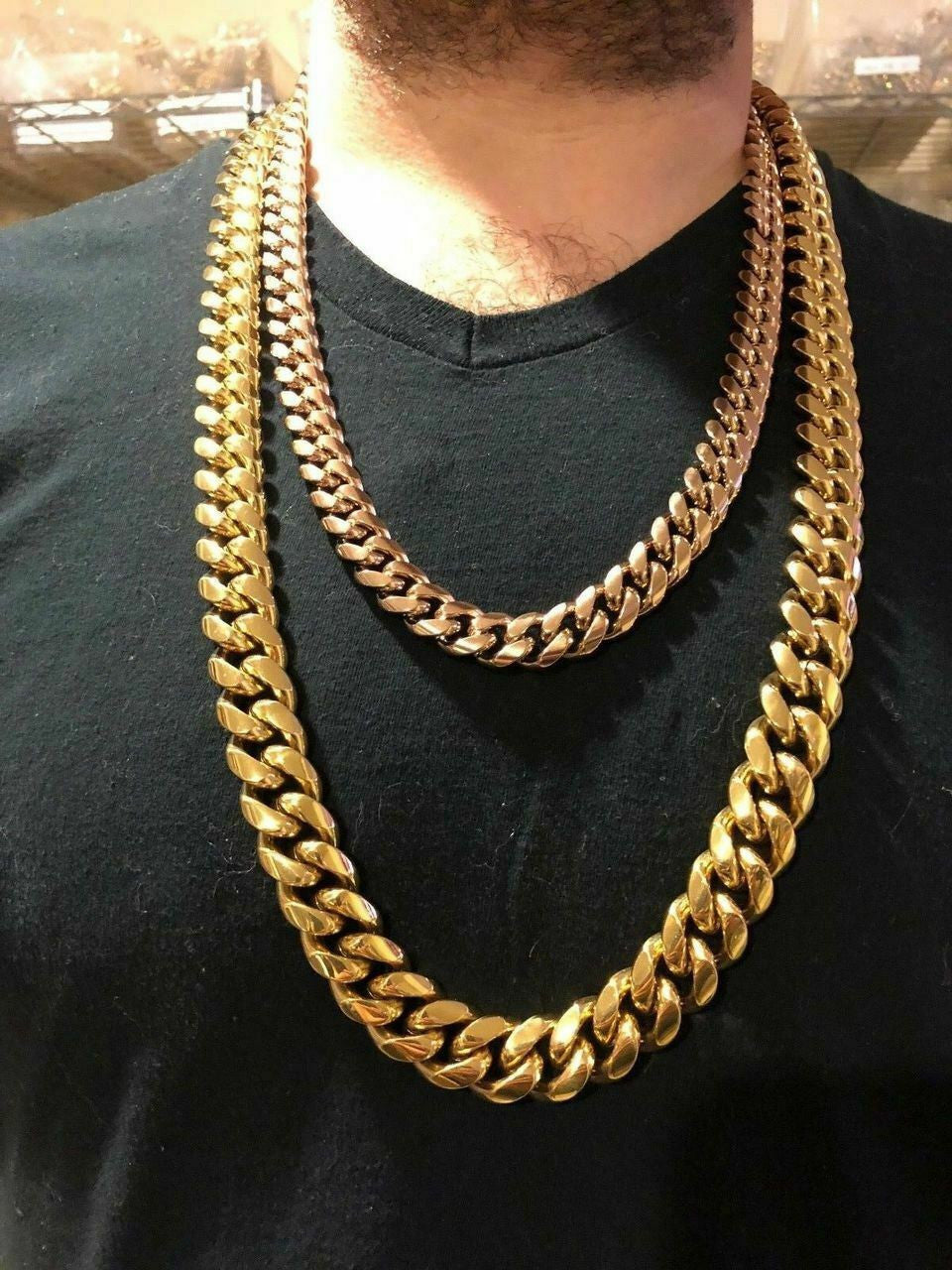 HarlemBling Mens Miami Cuban Link Chain - Gold Plated Stainless Steel 8-18mm Yellow/Rose/White