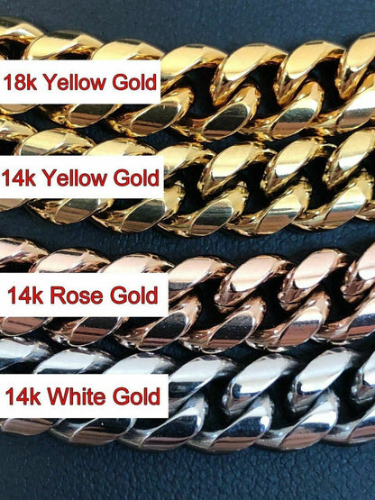 HarlemBling Mens Miami Cuban Link Chain - Gold Plated Stainless Steel 8-18mm Yellow/Rose/White
