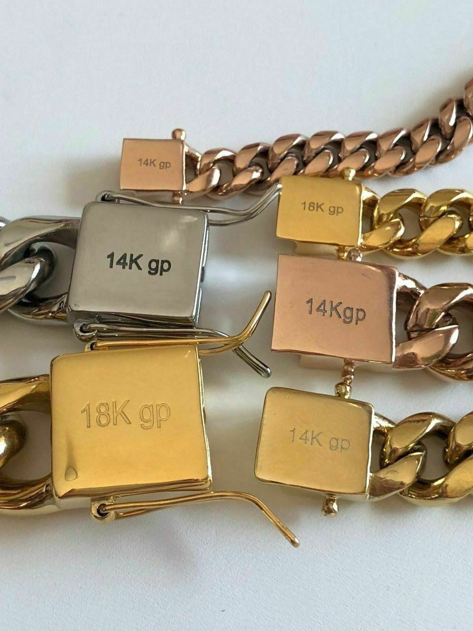 HarlemBling Mens Miami Cuban Link Chain - Gold Plated Stainless Steel 8-18mm Yellow/Rose/White