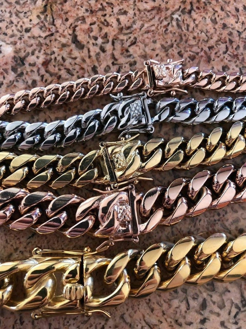 HarlemBling Mens Miami Cuban Link Chain - Gold Plated Stainless Steel 8-18mm Yellow/Rose/White