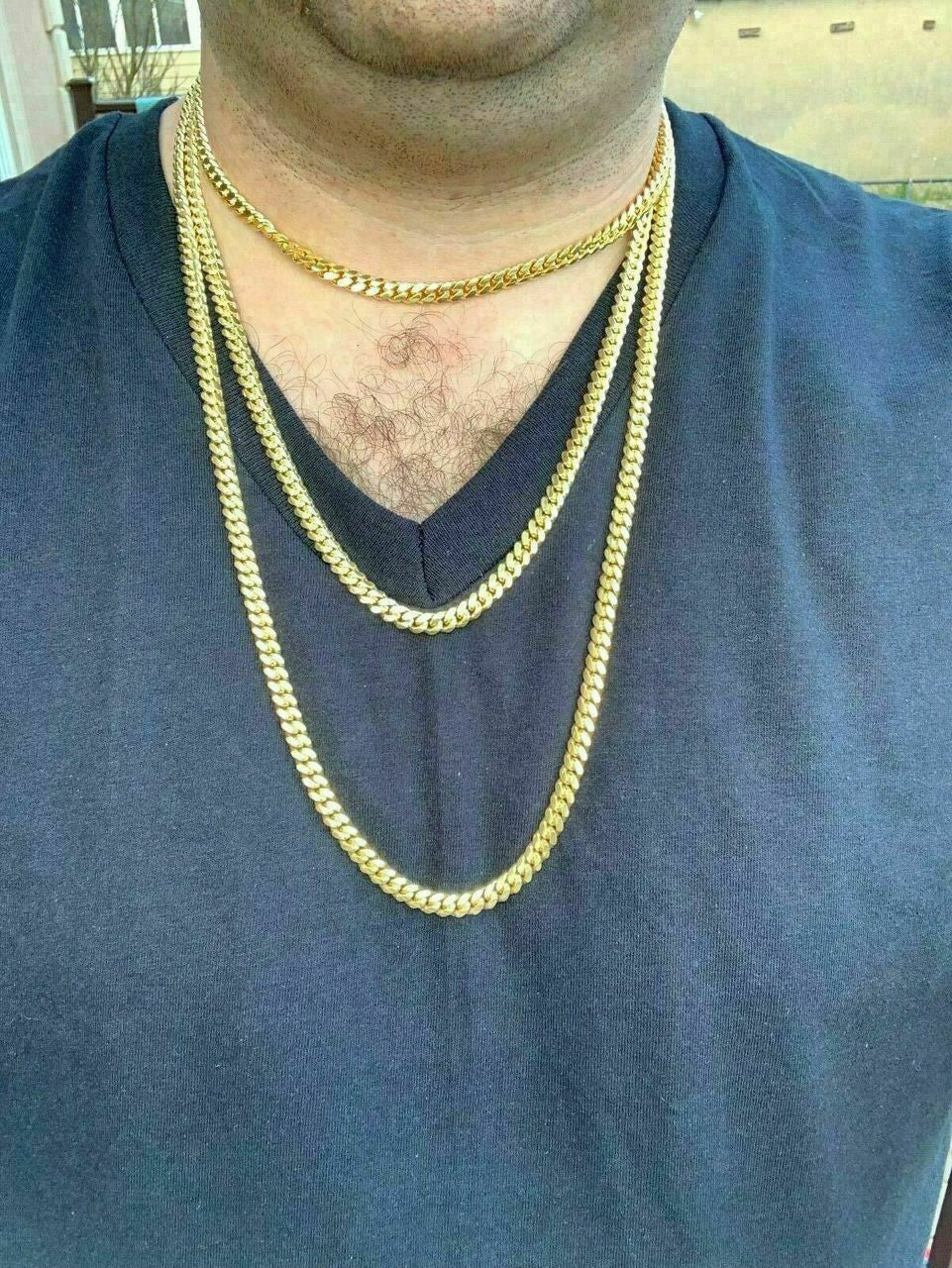 HarlemBling Mens Miami Cuban Link Chain Or Bracelet 14k Gold Over Solid 925 Silver Box Lock