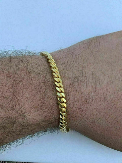 HarlemBling Mens Miami Cuban Link Chain Or Bracelet 14k Gold Over Solid 925 Silver Box Lock