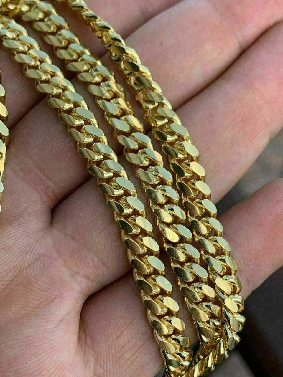 HarlemBling Mens Miami Cuban Link Chain Or Bracelet 14k Gold Over Solid 925 Silver Box Lock