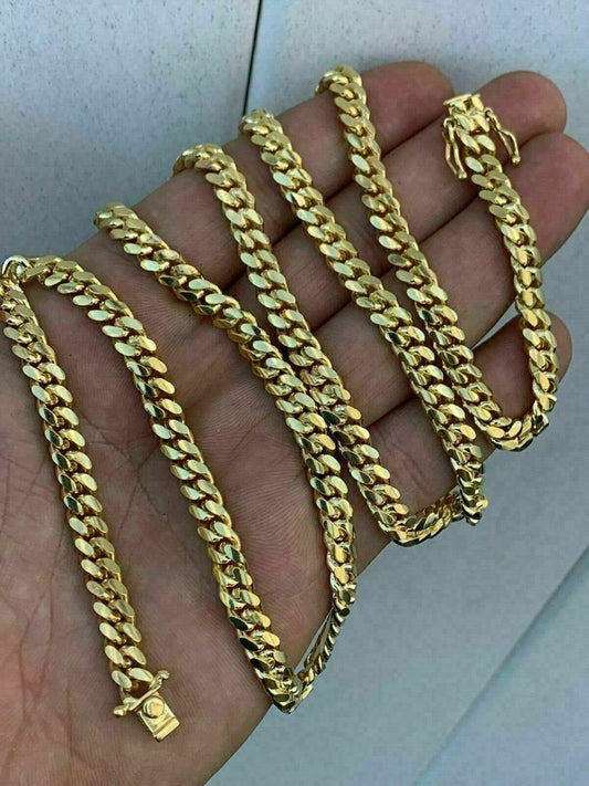 HarlemBling Mens Miami Cuban Link Chain Or Bracelet 14k Gold Over Solid 925 Silver Box Lock