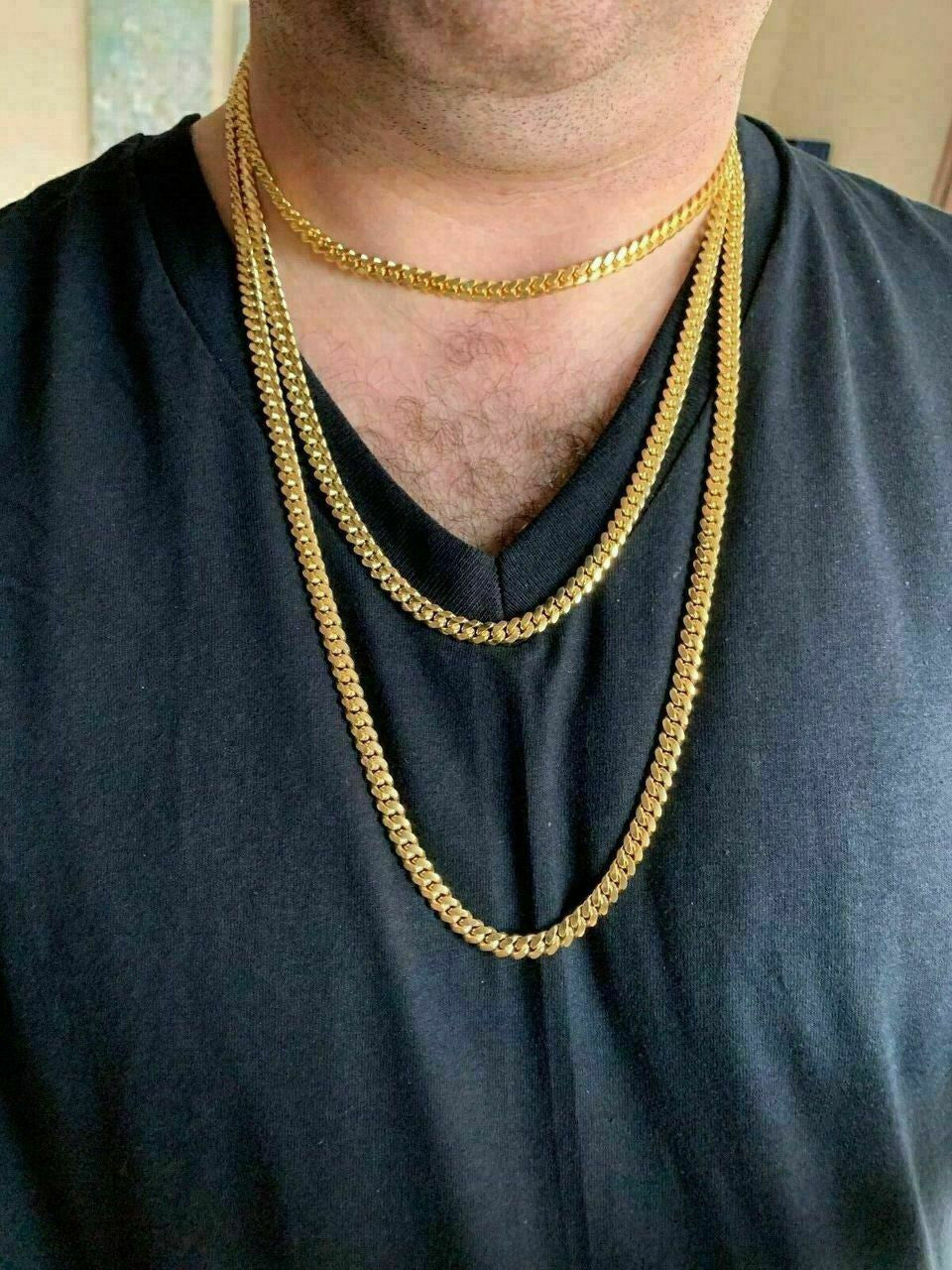 HarlemBling Mens Miami Cuban Link Chain Or Bracelet 14k Gold Over Solid 925 Silver Box Lock